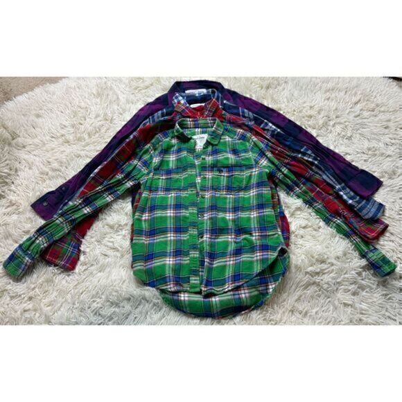 4 piece size 7-8 Boys Long Sleeve Button Down Flannel Bundle by Old Navy & Aberc - Picture 1 of 14